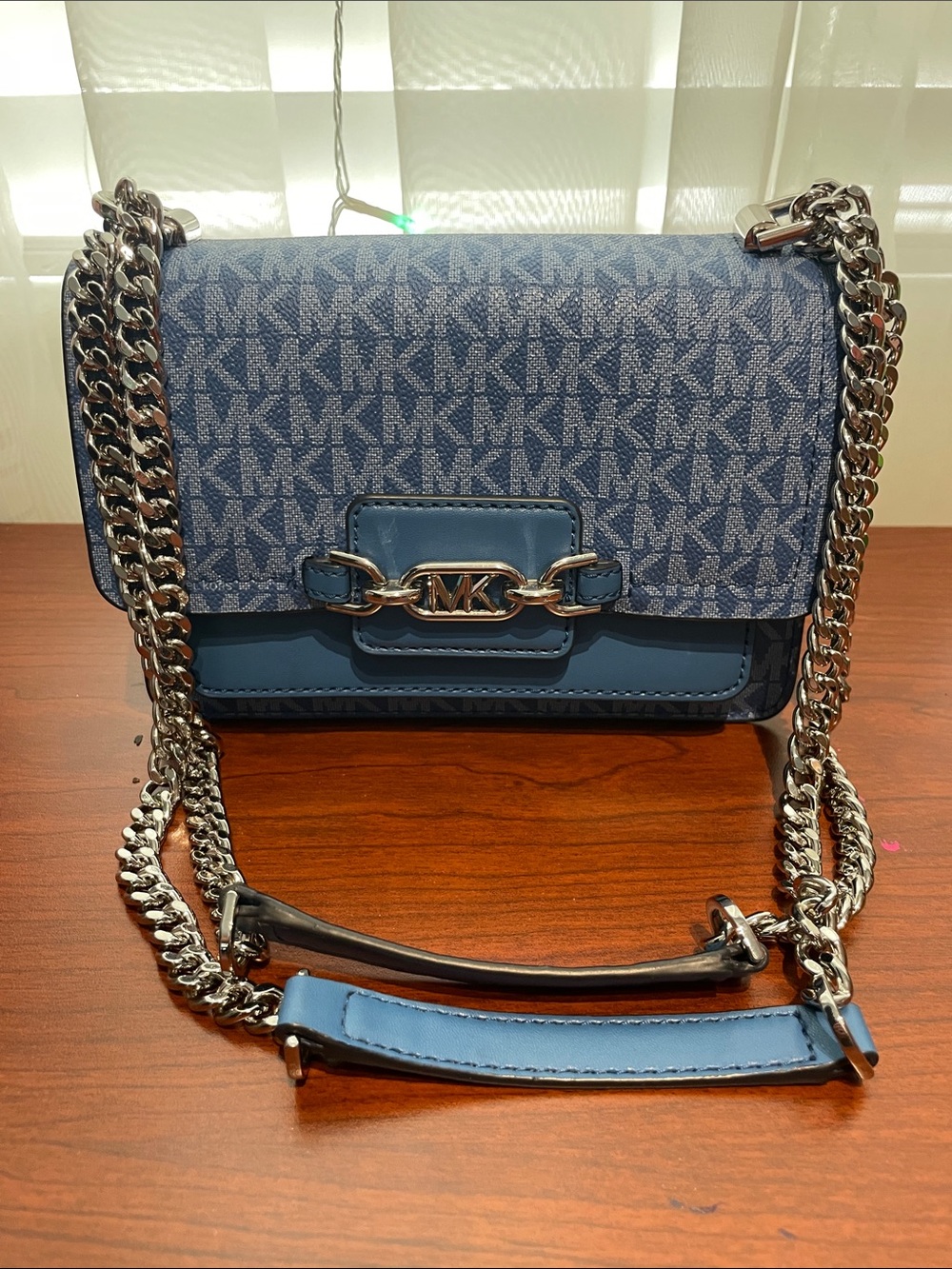 Michael Kors Blue Signature Shoulder or Crossbody bag with Silver Hardware - Picture 6 of 16